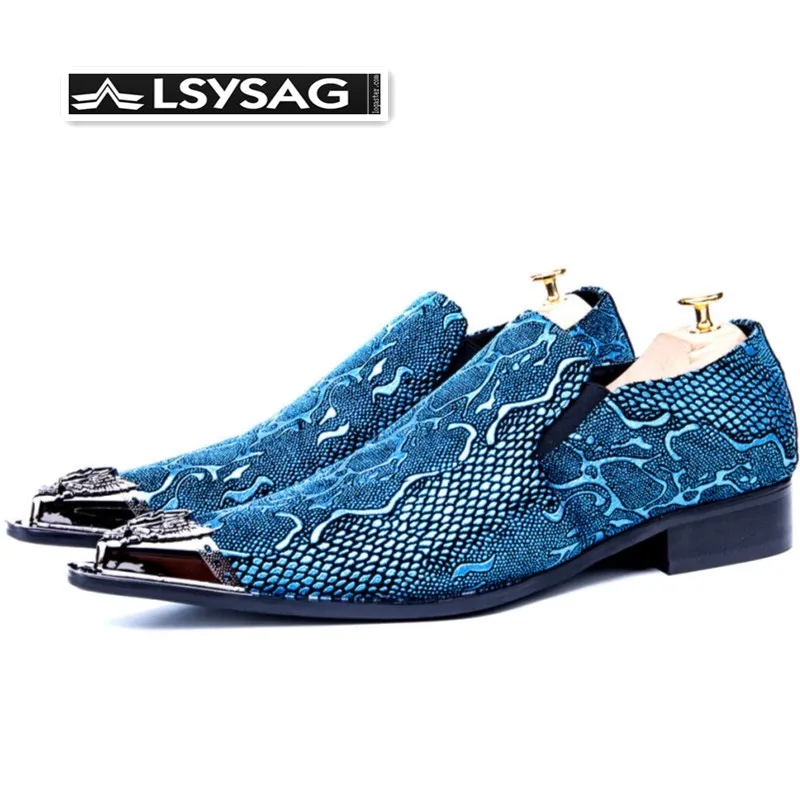 Итальянские роскошные свадебные Мужские модельные туфли со змеиным узором синие