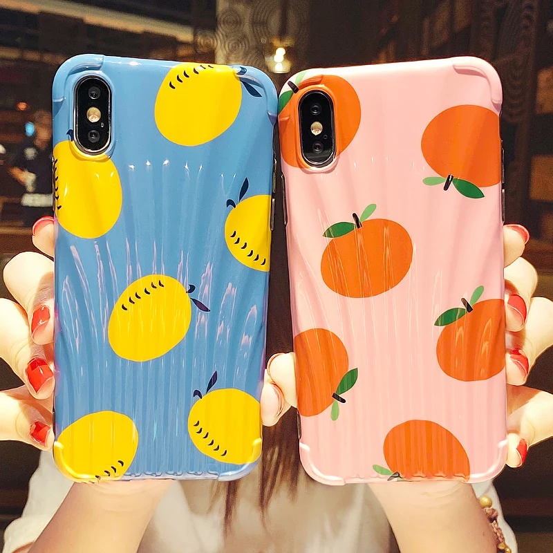 

Cute Lemon Orange Fruit luggage Case For iPhone X XR XS Max Silicone Cover Orange Pattern Soft Shell TUP Glossy Phone Cases