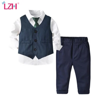 

LZH 2020 New Autumn Winter Children's Clothing Vest Shirt Trousers Tie 4-Piece Suit ForBoys Clothes Kids Clothing 2 3 4 5 6 Year