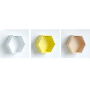 

Wooden Wall Mounted Shelf Hexagonal Frame Book Flower Pot Storage Shelf Home Living Room Display Holder