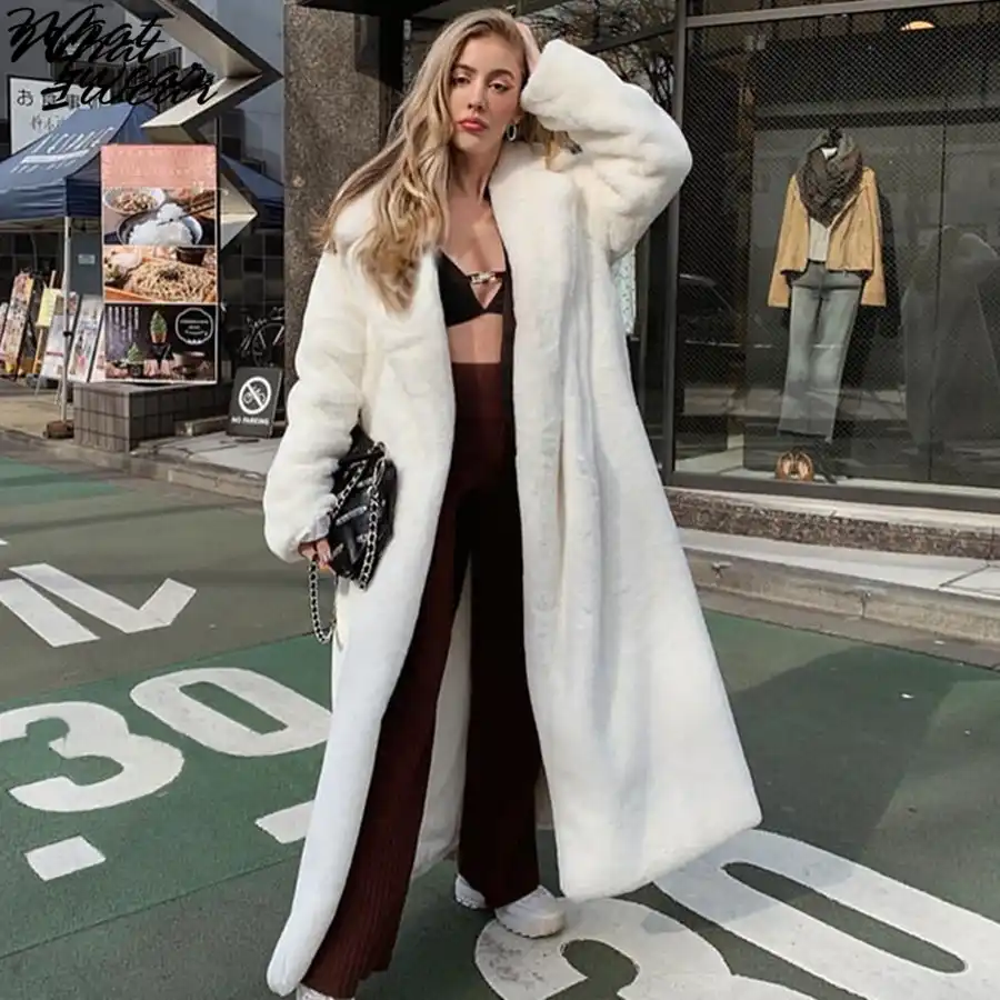 フェイクファーロングコートベルト女性秋と冬のファッション厚い暖かいジャケットゆるいオーバーサイズ衣装ストリートkpop Ropaデmujer フェイクファー Aliexpress