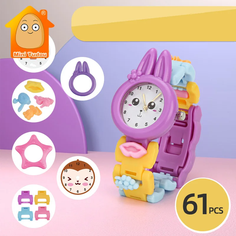 61PCS Kids DIY Watch Toys Plastic Cartoon Crafts Bracelet Set Colorful ...