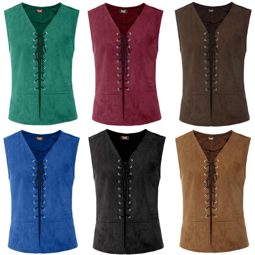 

6Colors Halloween Medieval Vest Man Renaissance Steampunk Tops Gentleman Bandage Coat Retro Gothic Slim Viking Knight Waistcoat