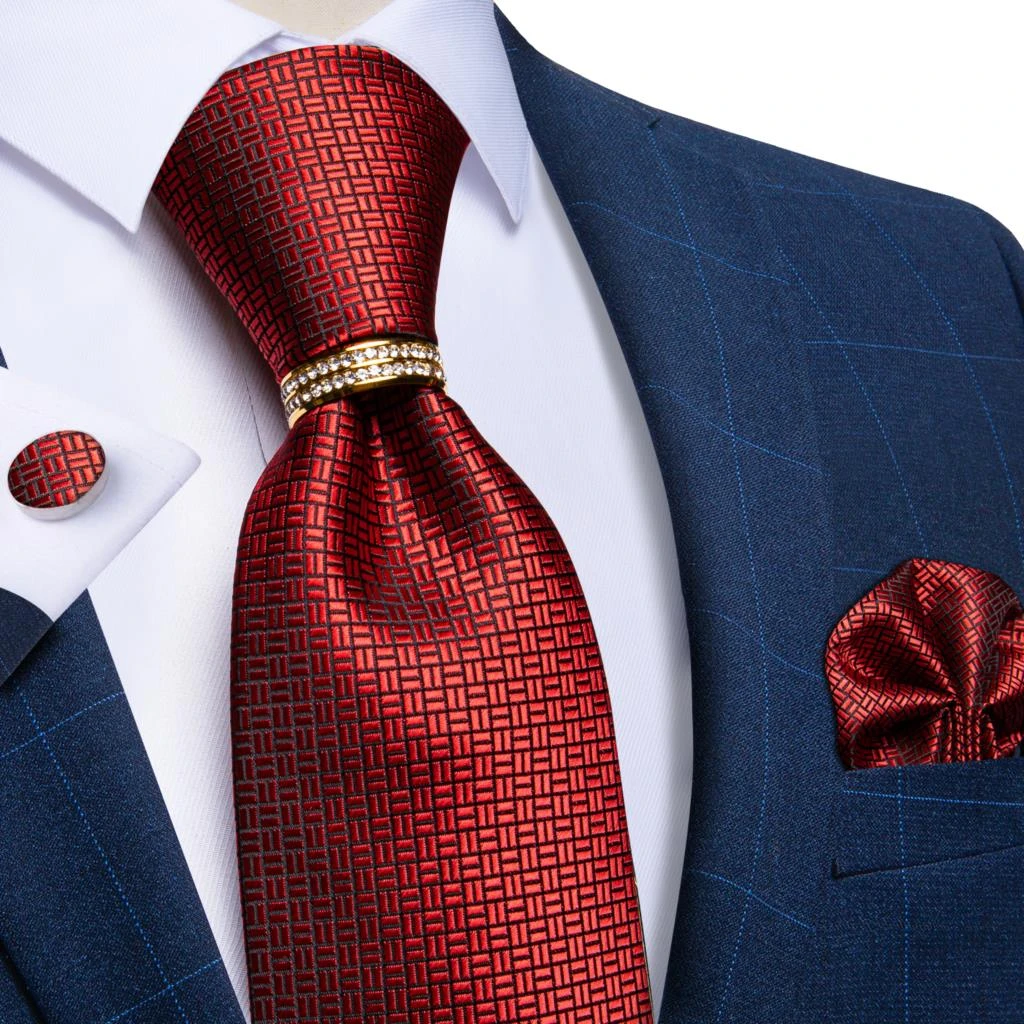 Cravatte di seta per uomo Set di cravatte rosse a quadri Plaid solido  cravatta fazzoletto gemelli accessori per matrimoni anello in oro|Cravatte  e fazzoletti da uomo| - AliExpress