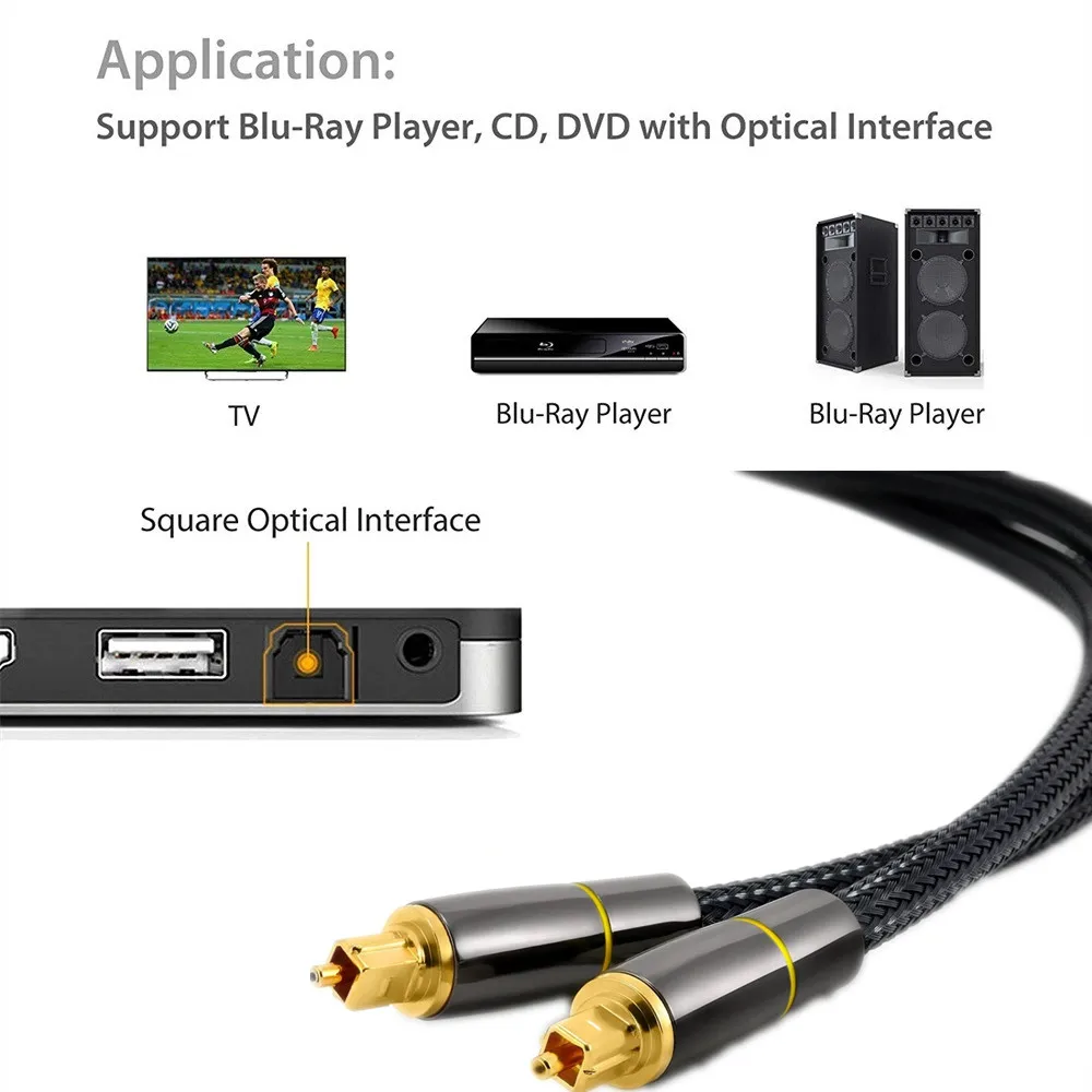Cable de Audio óptico Toslink, Cable Coaxial SPDIF de 1m y 2m para reproductor Blu ray, Xbox 360, barra de sonido| |