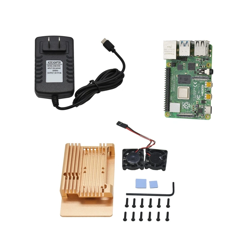 Для Raspberry Pi 4 Модель B 4G ram DIY Kit с алюминиевым ЧПУ сплав чехол охлаждения двойной вентилятор 5 в 3A адаптер питания