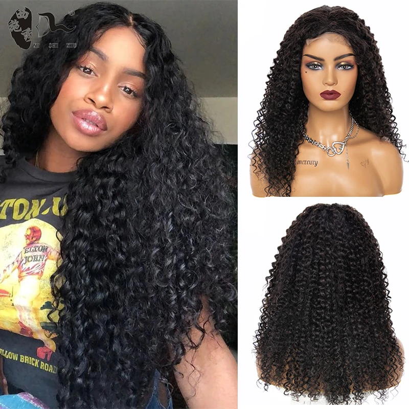 

XISHIXIUHAIR 20"Brazilian Jerry Curl 4x4 Closure Wig 80% Human Hair Lace Frontal Wavy Curly Wigs For Women Machine Lace Wig