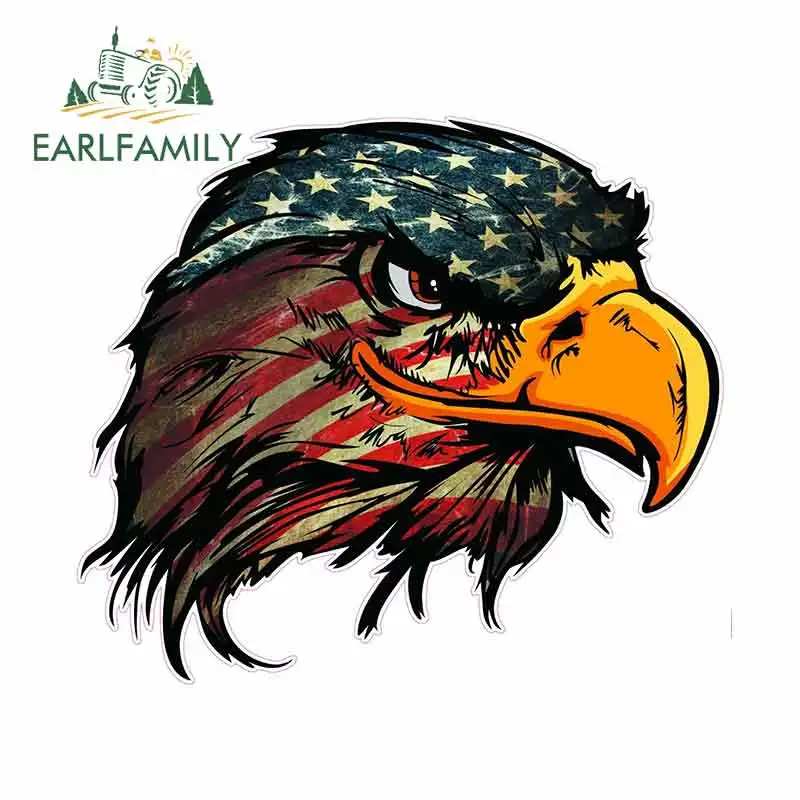 

EARLFAMILY 13cm x 11.3cm for Oem American Flag Eagle Head Car Stickers Vinyl JDM Bumper Trunk Truck Graphics DIY VAN Fine Decal