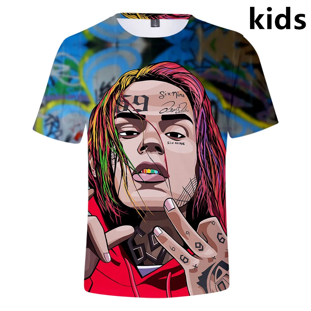 Для детей от 3 до 14 лет детская футболка реперские кепки 6IX9INE 3d с рисунком для