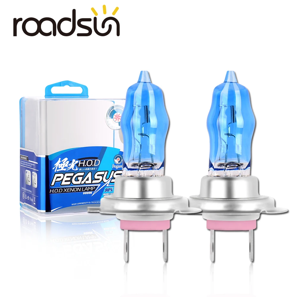 

roadsun 2Pcs H4 H7 H1 Halogen 100W for Car H11 9005 9006 H3 12V HOD Xenon Halogen Front Headlight Bulb Auto Fog Lamp 3000K 6000K