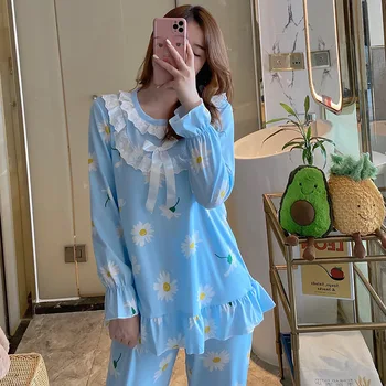 

2020 Girl cute style long sleeve pajama suit fashion Autumn/winter home leisure Kawaii cartoon image of a two-piece pajama set
