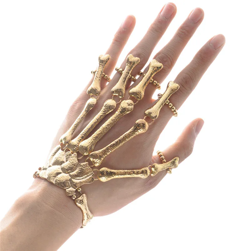 Halloween Props Gift Fun Nightclub Party Punk Finger Bracelet Gothic Skull Skeleton Bone Hand Finger Bracelet Party Decoratio J6 mens touch screen gloves