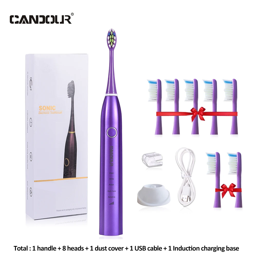 Cepillo de dientes eléctrico sónico CANDOUR CD-5168, 15 modos, recargable por USB, automático, resistente al agua