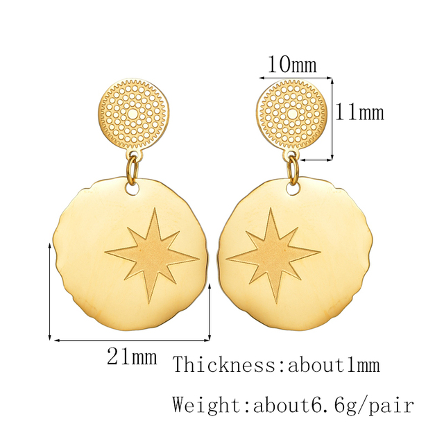 Novel Stainless Steel Moon Octagonal Star Hoop Earrings Gold Irregular Stud Earrings For Women Grils Jewelry Gift Brincos