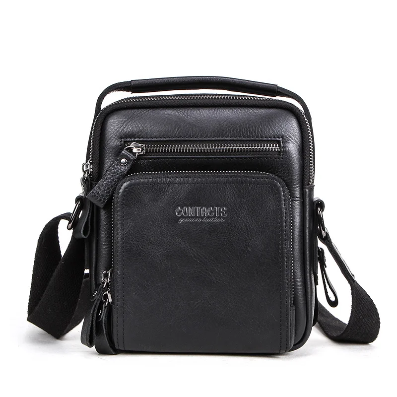 Мужской портфель небольшой вместимости из натуральной кожи, мужская сумка-мессенджер из натуральной воловьей кожи, мужская сумка через плечо для Ipad Mini, 7,9 дюймов, Sac - Цвет: Black