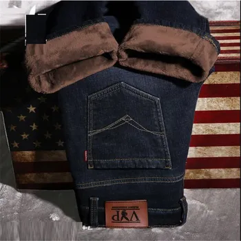

2019 New Casual Warm Men Jeans Autumn Winter Jeans Warm Flocking Warm Soft Fashion Plus Size Trousers male
