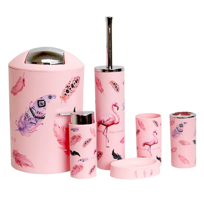 Nordic 6Pcs/Set Printing Bathroom Accessory Set Lotion Dispenser Toothbrush Holder Tumbler Cup Soap Dish Toilet Brush Tra | Дом и сад