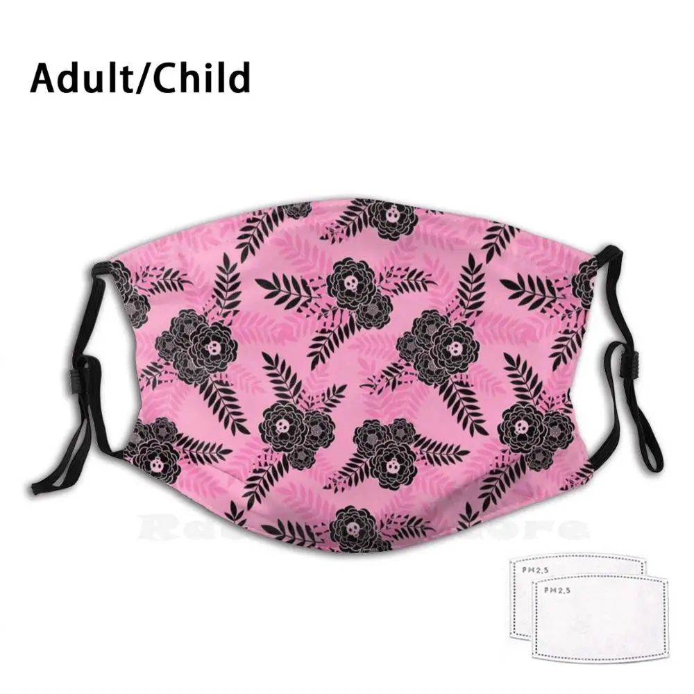 

Floral - Day Of The Dead - Marigold Skulls Pattern - Pink Print Washable Filter Anti Dust Mouth Mask Day Of The Dead Marigolds
