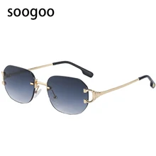 

Fashion Rimless Sunglasses Men's Square Luxury Brand Designer Sun Glasses Women Retro Rectangle Eyeglasses UV 400 Black