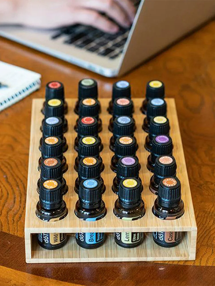 6/24 Holes Essential Oil Storage Rack 15ml Organizer Display Practical 6/24 Slots Showing Bamboo Stand 3
