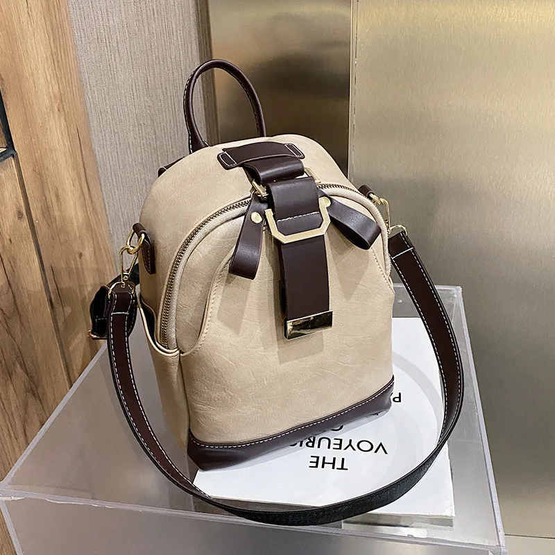 

2020 New Women Backpack Contrast Fashion Wild Shoulder School Bag Pu Leather Travel Large Capacity Ladies Backpacks Bags Girls