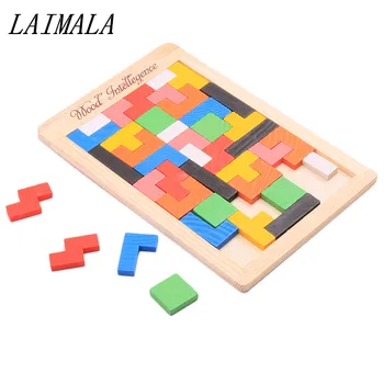 

Baby Kids Wooden Tetris Puzzles Toys Colorful Jigsaw Board Children Magination Intellectual Educational Toys For Children Gift