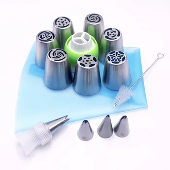 

Hot Selling 15pcs Russian Nozzle Set Stainless Steel One-piece Forming Cake Baking Tool