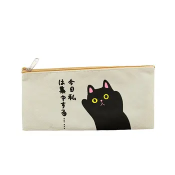 

Cute Canvas For School Pencil Creative Cartoon Cat Pencilcase Penalty Large Pen Bag Zipper Kids Boy Girl Box Supplies