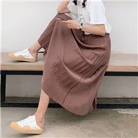 Mooirue-Autumn-Women-Long-Skirts-Pleated-Solid-Loose-Streetwear-Elastic-High-Waist-Vintage-Korean-Plus-Size