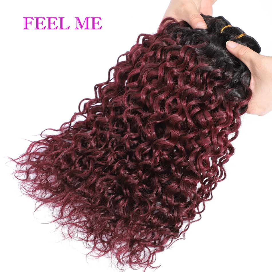 

FEELME #1b/99j Burgundy Ombre Brazilian Hair 3/4 Bundles Water Wave Human Hair Bundles For Black Women Remy Hair Extensions