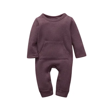 

0-24M Newborn Baby Boy Girl Long Sleeve Solid Color Waffle Cotton Romper Jumpsuit Playsuit Outfits Baby Clothes