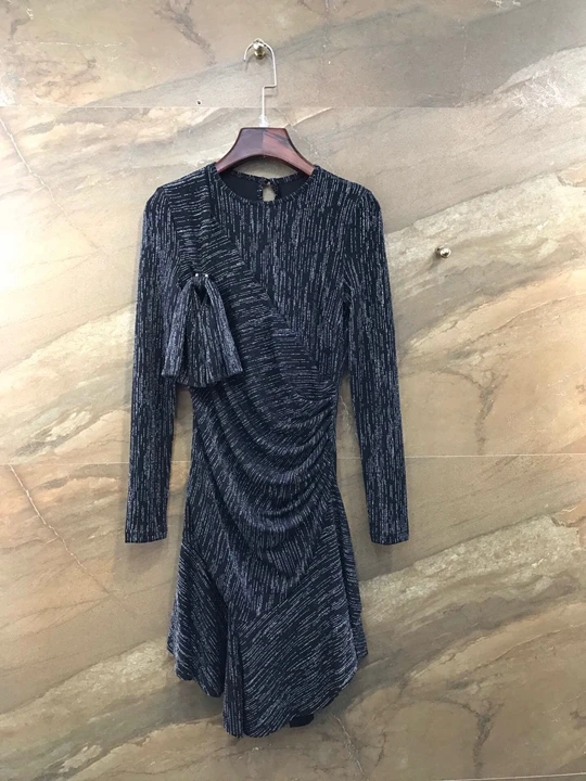 new winter women's Slim dress irregular folds 924