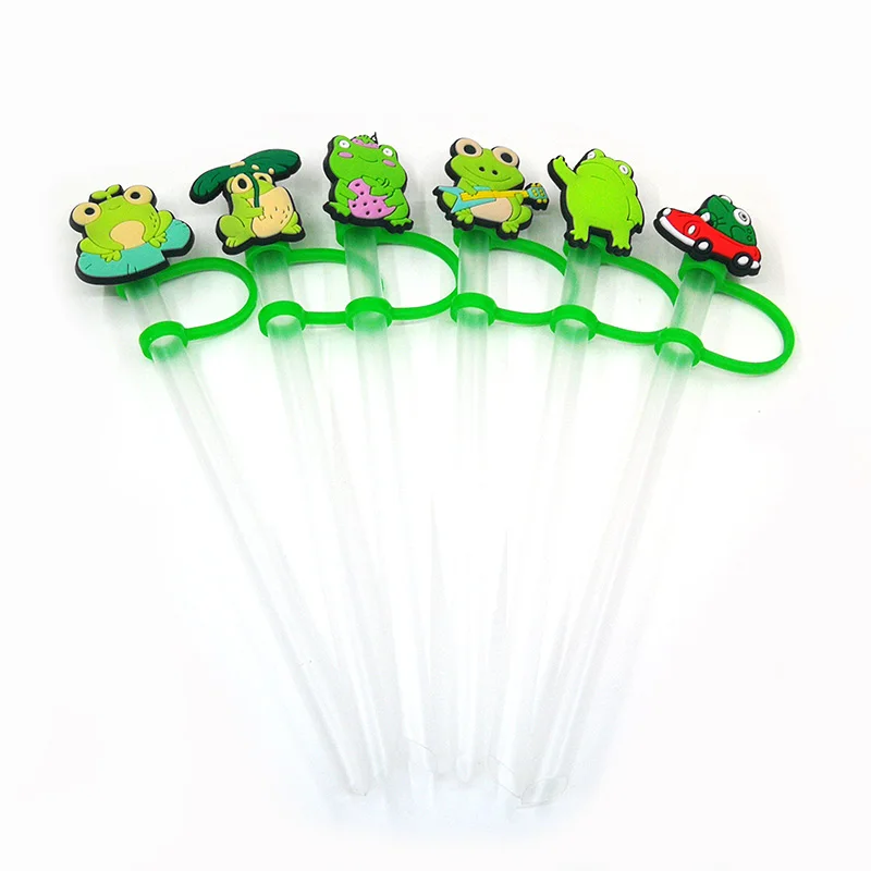 6pcs Animals Straw Tips Cover Cute Frog Straw Toppers Dinosaurs Straw Cover Plugs for Drinking Straws Party Birthday Party Gifts for Straw Caps