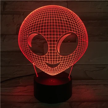 

Cute Alien Face 3D Lamp Amazing Visualization Optical Illusion 2D Acrylic Panel USB Cable 7 Colors Change Touch Base Lamp