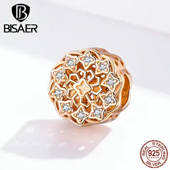 

BISAER authentic 925 sterling silver rose flowers windows beads charms fit for charm bracelets silver 925 jewelry making ECC1279