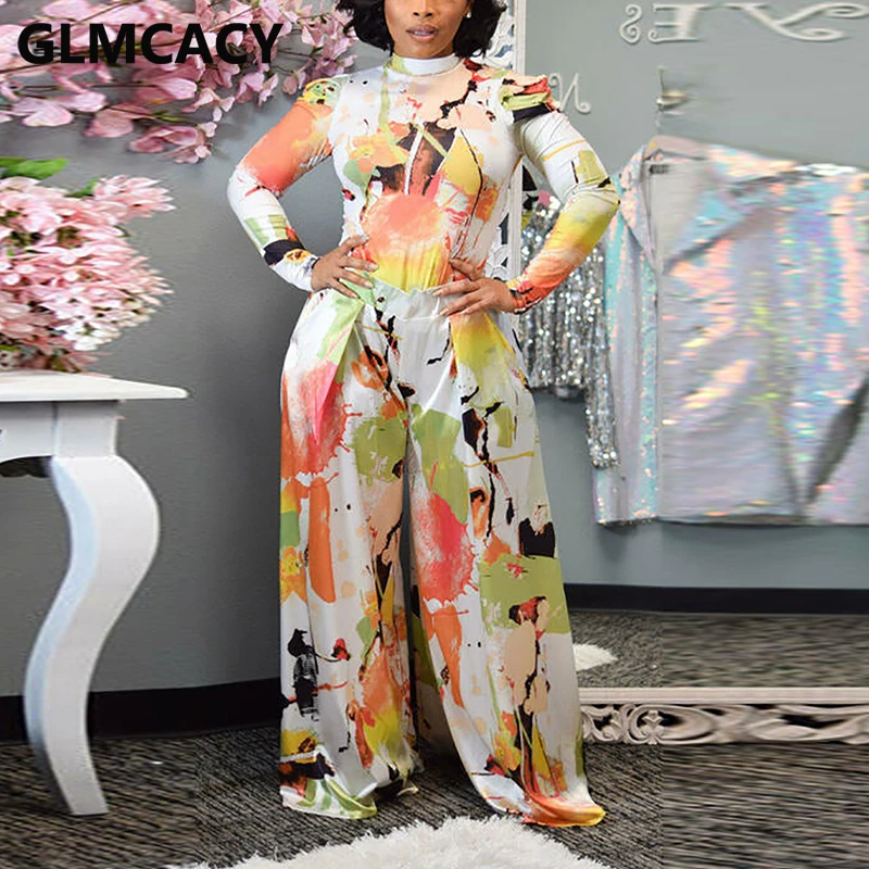 Women Two Piece Tie Dye Printed Loose Suits Long Sleeve O Neck Shirt