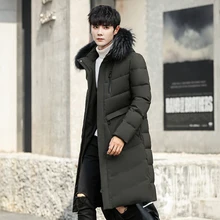 Брендовая мужская длинная пуховая куртка, зимняя мужская куртка с воротником из натурального меха, 90% белый утиный пух, куртка-40 градусов, мужская зимняя куртка