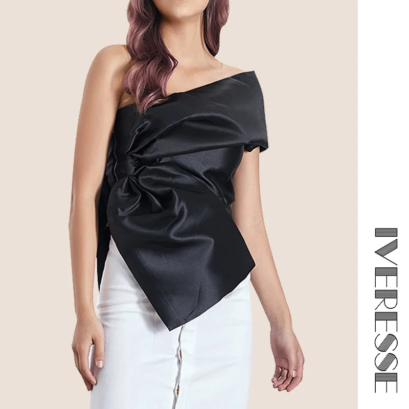 

IVRESSE Korean Off Shoulder Sexy Solid Women Blouse Sleeveless Irregular Solid Shirt Female Autumn 2019 Fashion Clothes New