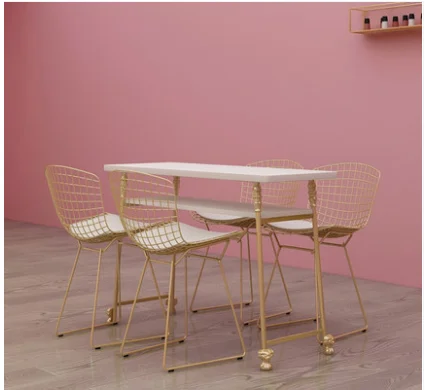Double deck manicure table single double three manicure table gold shop and chair set