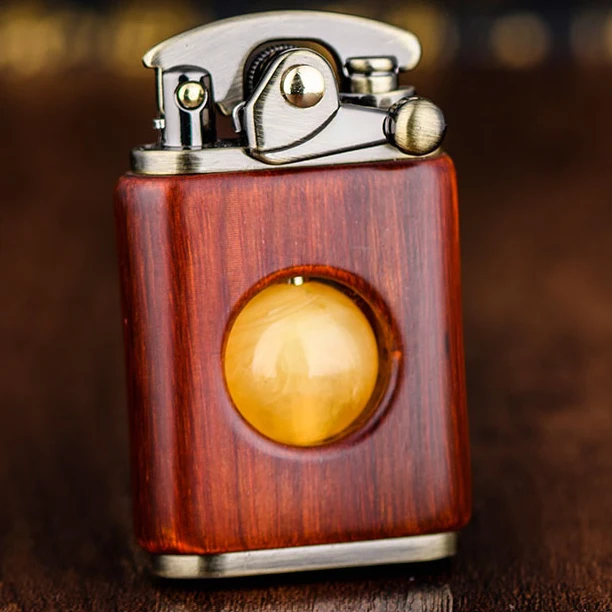 Retro Wooden Beads DecompressiLighter Flint Kerosene Oil Lighter Rosewood Solid Personality Creative Lighter Gadget For Man 3