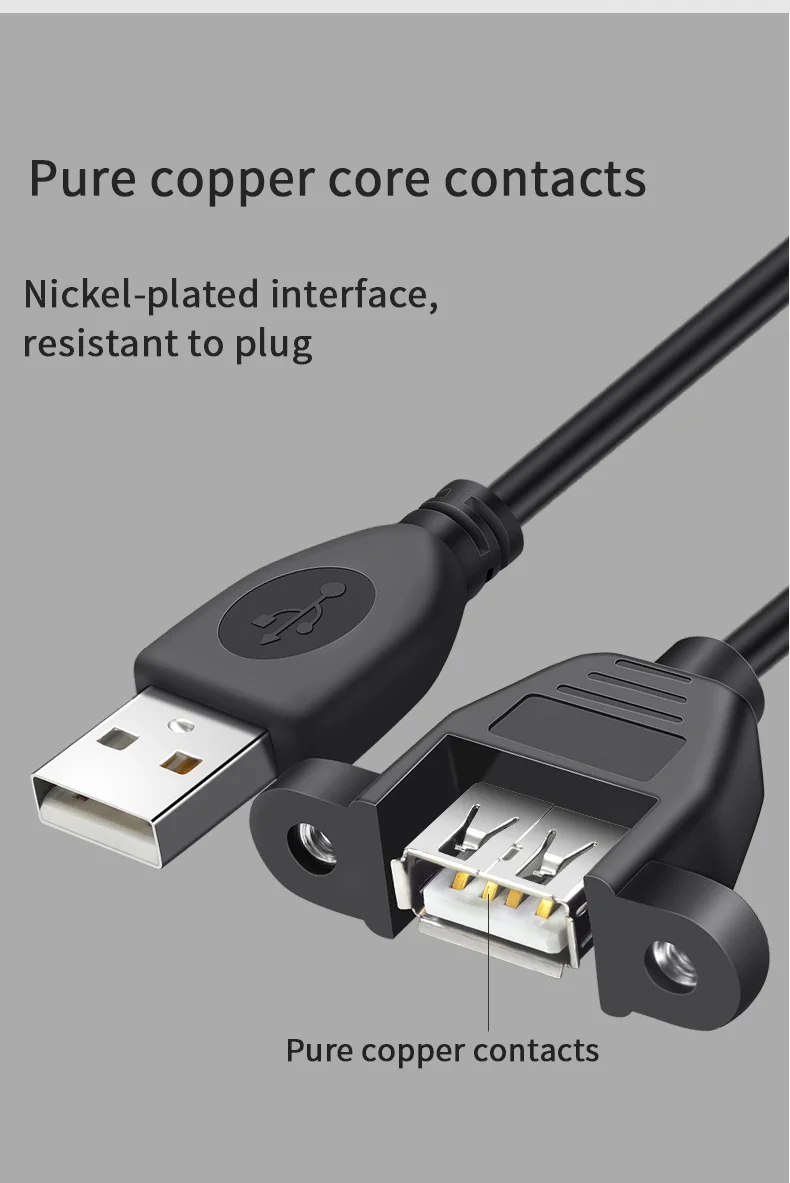 USB2.0 Extension Cable with Screw Holes - Male to Female for Secure Fixing in Chassis, Cabinet, or Baffle Description Image.This Product Can Be Found With The Tag Names Computer Cables Connecting, Computer Peripherals, PC Hardware Cables Adapters, Screw holes