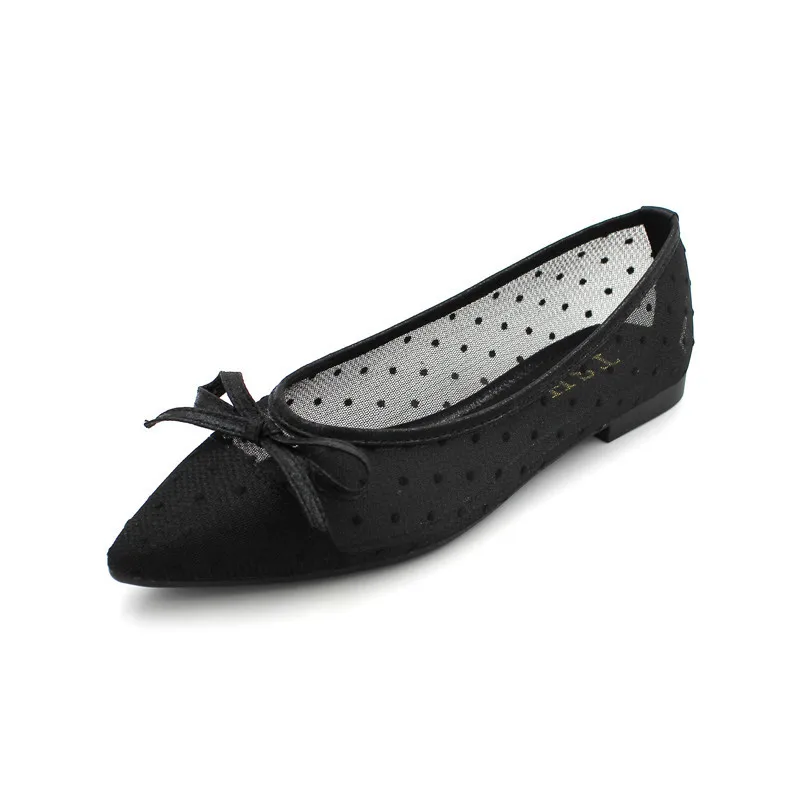 Gentle Pointed Flat With A Single Shoes Female The 2019 Summer New Wave Dot Mesh Fairy Wild Breathable | Обувь