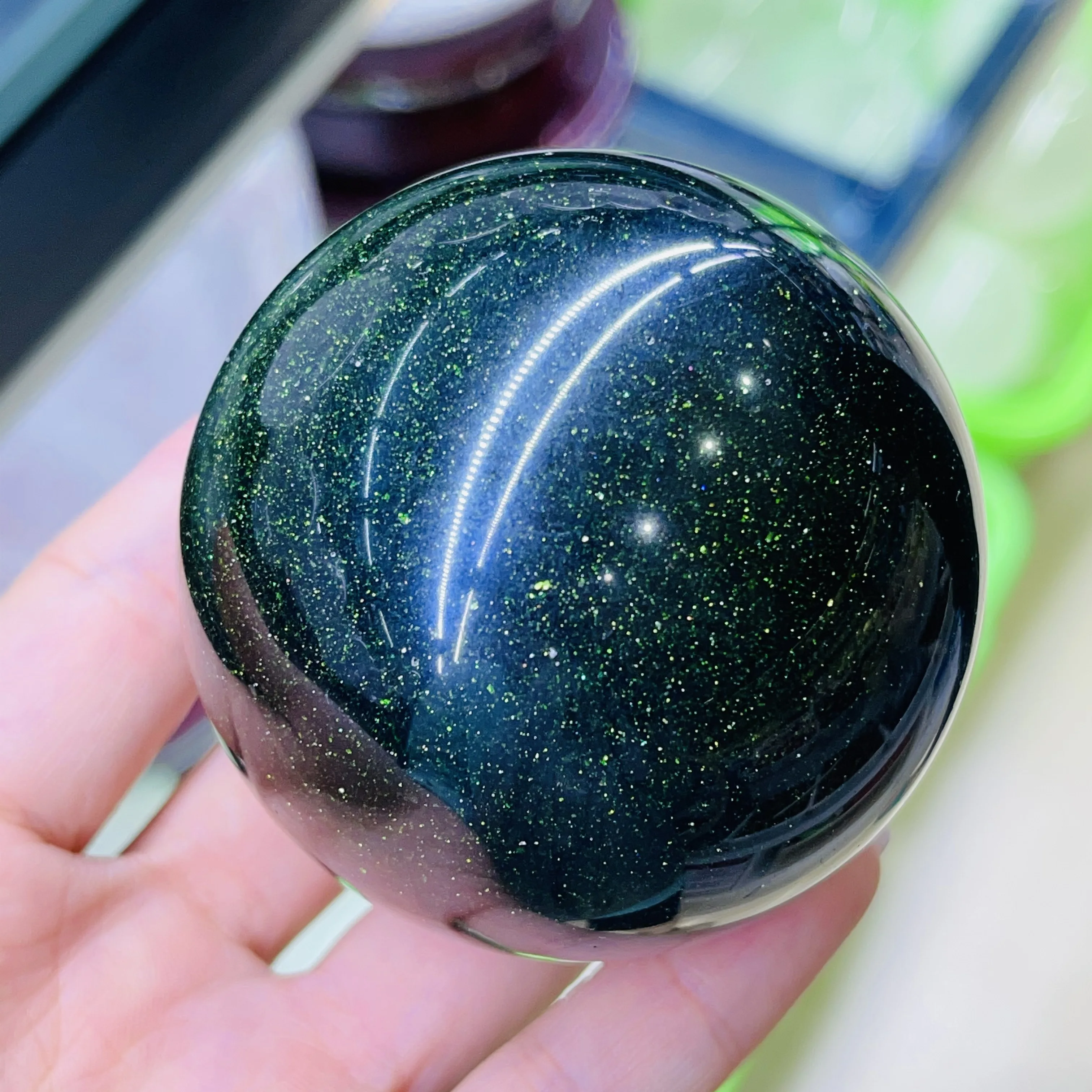 Natural Green Sand Goldstone Sand Sphere Globe Ball Chakra Reiki Healing  Crafts Home Decoration 6