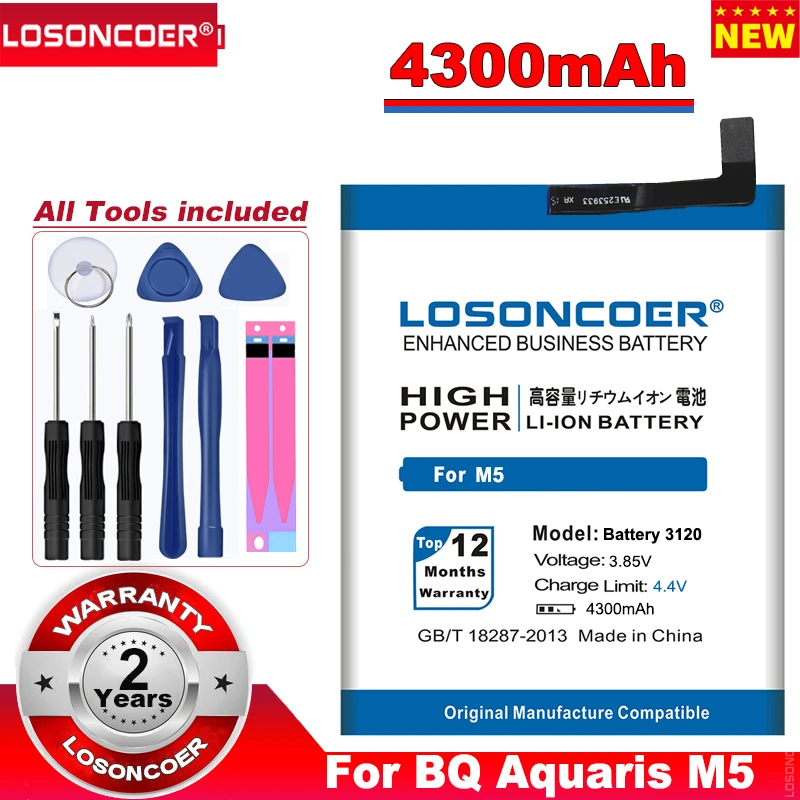 

LOSONCOER 4300mAh 3120 Battery 1ICP5/60/71 High Quality for BQ Aquaris M5