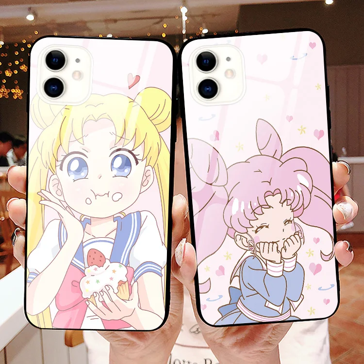 SAM S10 lite Cute Sailor Moon Glass phone Case for Samsung S8 S8plus / S9 plus /S10 plus/note 8/9 Cartoon Mirror back cover |