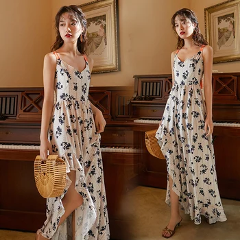 

Maxi Floral Print Women Strap Dress Summer Backless Party Night Vacation Long Boho Dress Vintage Tropical Beach Sundress Runway