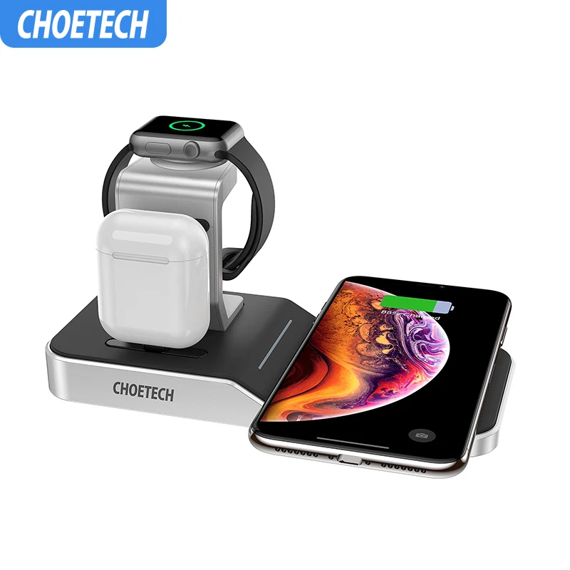 CHOETECH 4 в 1 10 Вт QI Беспроводное зарядное устройство iPhone Airpods Apple Watch 2 3 док станция для
