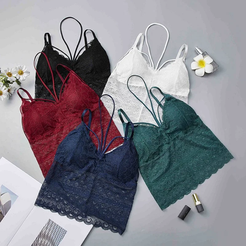 

Sexy Embroidery Lace Bra Tops Female Fashion Translucent Hollow Out BH Padded Lacy Push Up Bras for Women 2019 New Underwear Top
