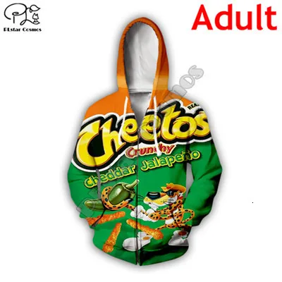 Unisex Zip Hoodie Одинаковые комплекты для семьи костюм снэки cheetos 3D Толстовка/Sweathsirt/футболка/застежки-молнии/жилет для мамы, папы и мамы, сына и дочери, единый стиль осенний пуловер - Цвет: Unisex Zip Hoodie