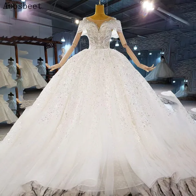 $US $874.90 Elegant Off Shoulder Ball Gown Wedding Dress with 200CM Train Plus Size Bridal Gown Scoop Neck Embroidery Lace Robe Mariee